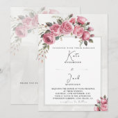 Editable Blush Rose Floral Frame Wedding Kaart (Voorkant / Achterkant)