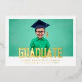 Editable Bold Gold Photo Kindergarten Afstuderen Folie Uitnodiging (Voorkant)