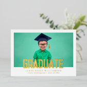 Editable Bold Gold Photo Kindergarten Afstuderen Folie Uitnodiging (Staand Voorkant)