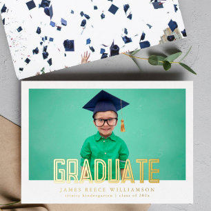 Editable Bold Gold Photo Kindergarten Afstuderen Folie Uitnodiging