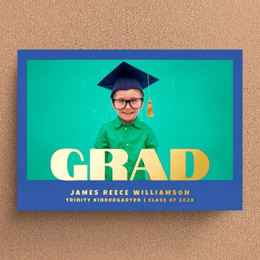 Editable Bold GOLD Photo Kindergarten Afstuderen Folie Uitnodiging