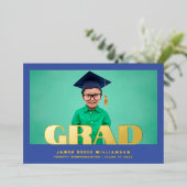 Editable Bold GOLD Photo Kindergarten Afstuderen Folie Uitnodiging (Staand Voorkant)