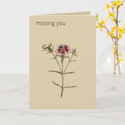 Editable Botanical China Dianthus Greeting Kaart (Gele Bloem)