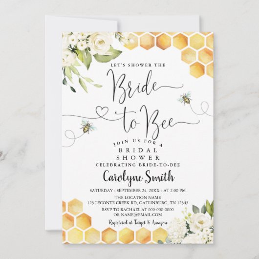 Editable Bride to Bee Bridal Shower Invitation Kaart (Voorkant)