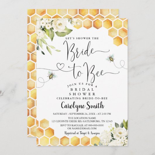Editable Bride to Bee Bridal Shower Invitation Kaart (Voorkant / Achterkant)