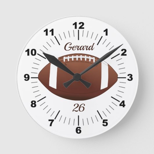 Editable Brown Football met naam en teamnummer Ronde Klok (Voorkant)