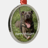Editable Brown Pitbull in Grass Metalen Ornament (Rechts)