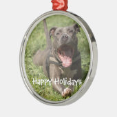 Editable Brown Pitbull in Grass Metalen Ornament (Links)