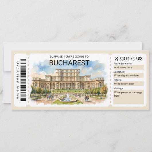Editable Bucharest Plane Boarding Pass Ticket Kaart (Voorkant)