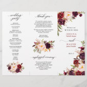 Editable Burgundy Marsala Tri-Fold Wedding Program Flyer (Voorkant)