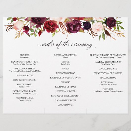 Editable Burgundy Marsala Tri-Fold Wedding Program Flyer (Achterkant)