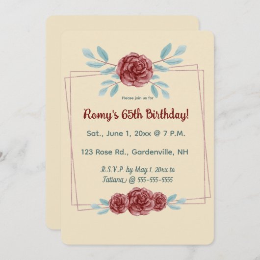 Editable Burgundy Roses in a Double Gold Frame Kaart (Voorkant / Achterkant)