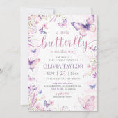 Editable Butterfly Baby Shower Invitation, Pink Kaart (Voorkant)