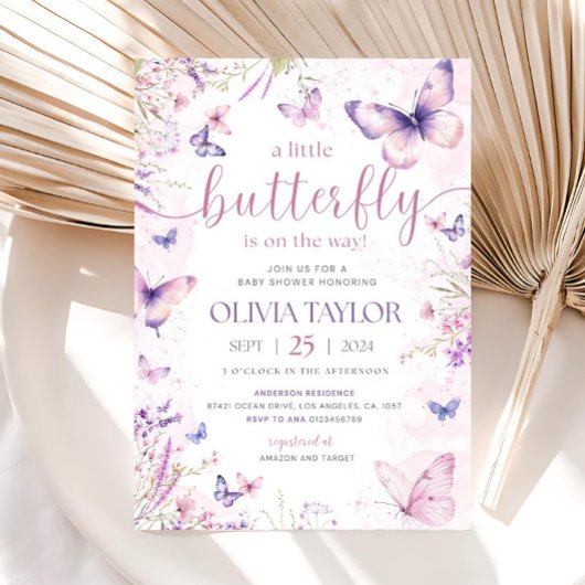Editable Butterfly Baby Shower Invitation, Pink Kaart