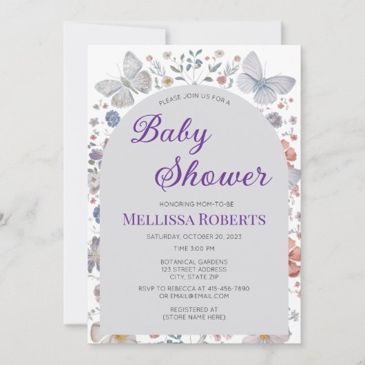 Editable Butterfly Theme Baby Shower Invitation Kaart (Voorkant)
