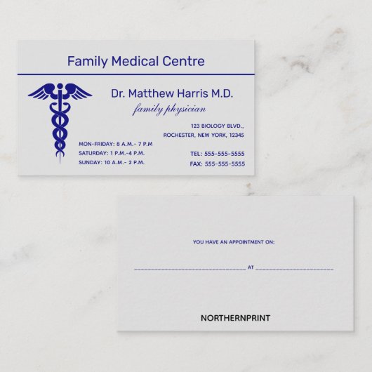Editable Caduceus Medical Professional Business Visitekaartje (Voorkant / Achterkant)