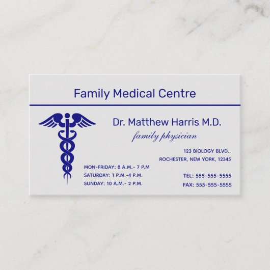 Editable Caduceus Medical Professional Business Visitekaartje (Voorkant)