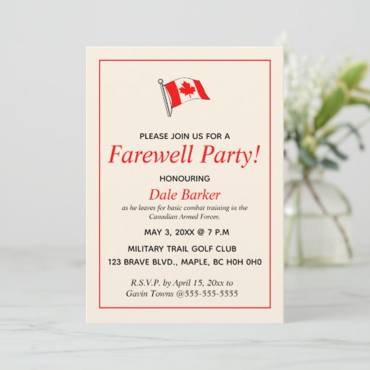 Editable Canadian Army Farewell Party Kaart (Staand voorkant)