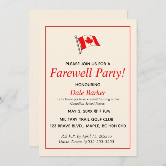 Editable Canadian Army Farewell Party Kaart (Voorkant / Achterkant)