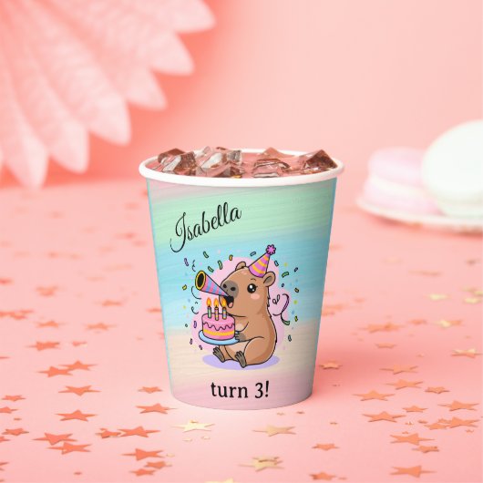 Editable Capybara Birthday Party Cup  Papieren Bekers (Insitu)