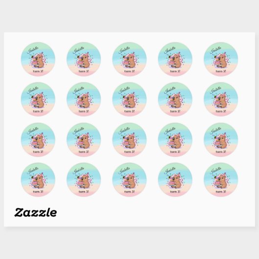 Editable Capybara Birthday Sticker Cute Kids Party (Vel)