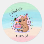 Editable Capybara Birthday Sticker Cute Kids Party (Voorkant)