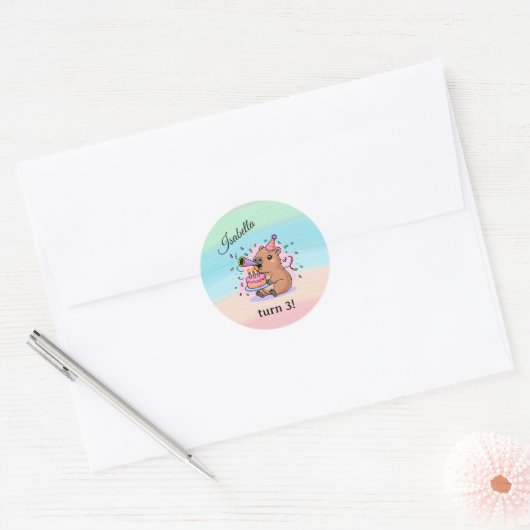 Editable Capybara Birthday Sticker Cute Kids Party (Envelop)
