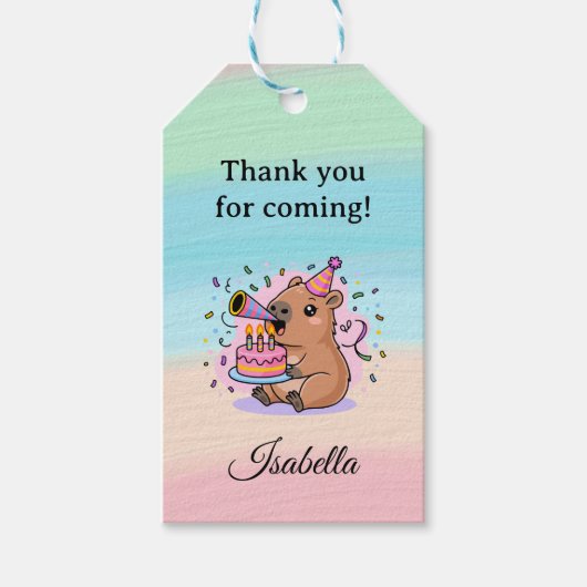 Editable Capybara Birthday Sticker Cute Kids Party Cadeaulabel (Voorkant)
