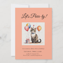 Editable Cat Birthday Purr-ty Watercolour Designs Kaart