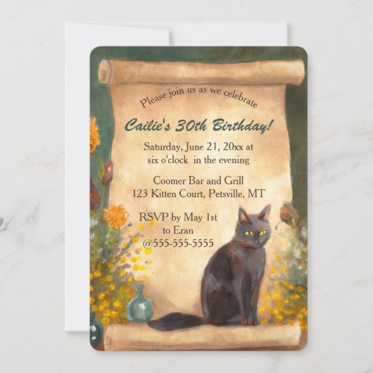 Editable Cat Scroll and Flowers Kaart (Voorkant)