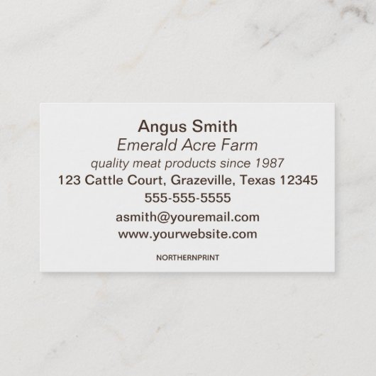 Editable Cattle Farmer Butcher Visitekaartje (Achterkant)