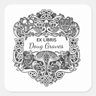 Editable Celtic Knots and Birds Bookplate Sticker