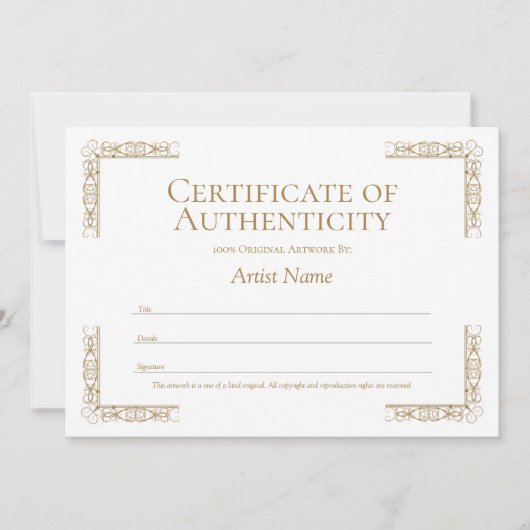 Editable Certificate of Authenticity Sjabloon Kaart (Voorkant)