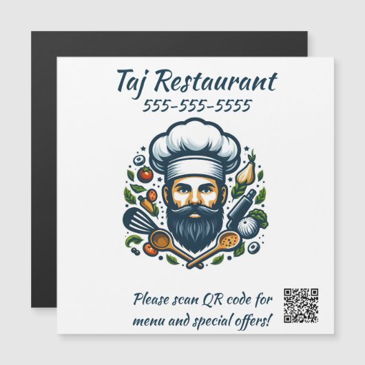 Editable Chef Restaurant QR Code Magnet (Voorkant / Achterkant)