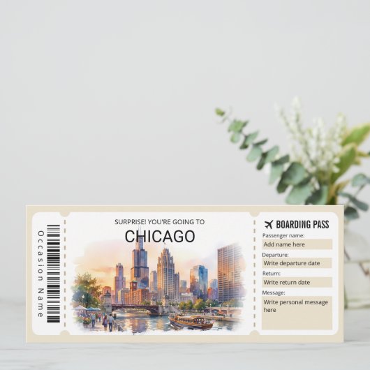 Editable Chicago Trip Boarding Pass Ticket Kaart (Staand voorkant)