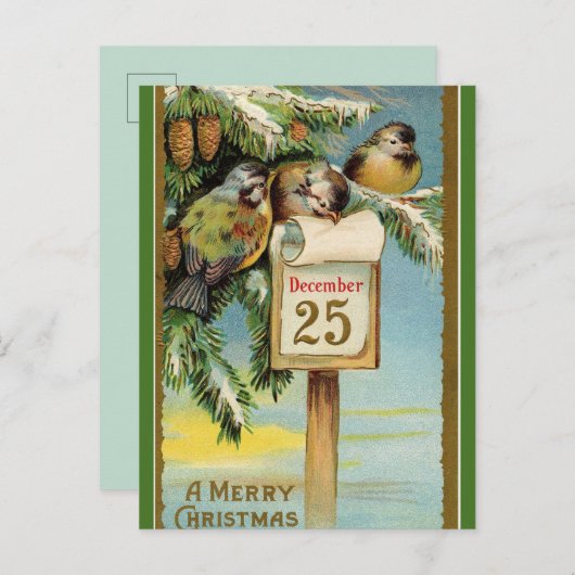 Editable Chickadees op 25 december Briefkaart (Voorkant / Achterkant)