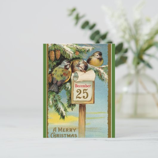 Editable Chickadees op 25 december Briefkaart (Staand voorkant)