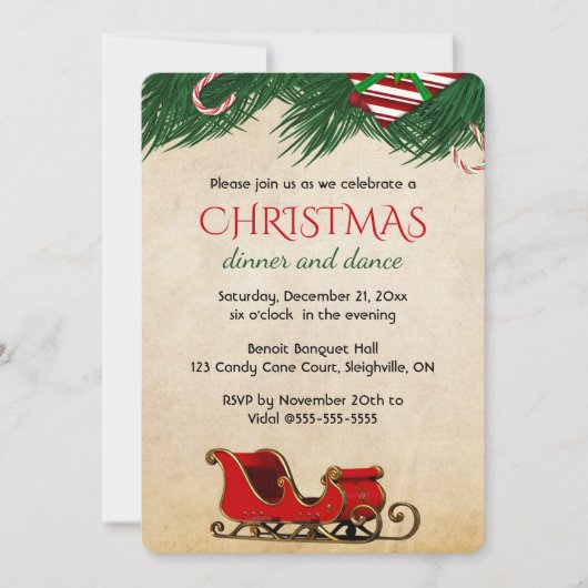 Editable Christmas Candy Cane Bough and Sleigh Kaart (Voorkant)