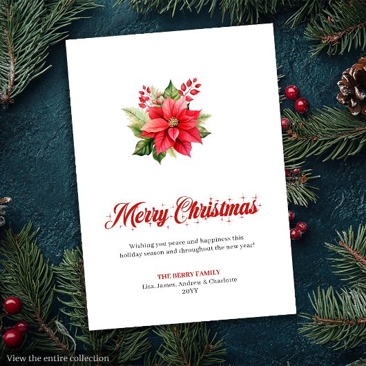 Editable Christmas Flowers Classic Greeting Card Feestdagenkaart