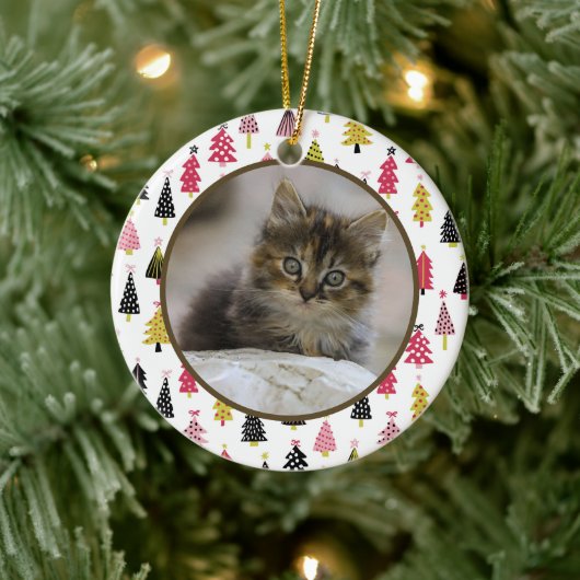 Editable Christmas Pet Photo Decoration Keramisch Ornament (Boom)