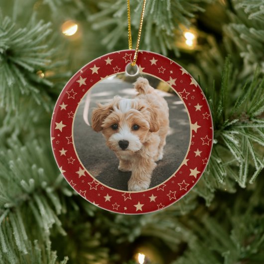 Editable Christmas Pet Photo Decoration Keramisch Ornament (Boom)