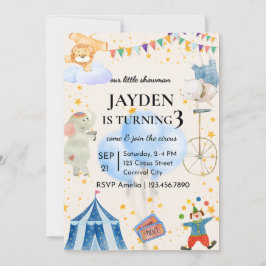 Editable Circus Birthday Invitation for Boys&Girls Kaart