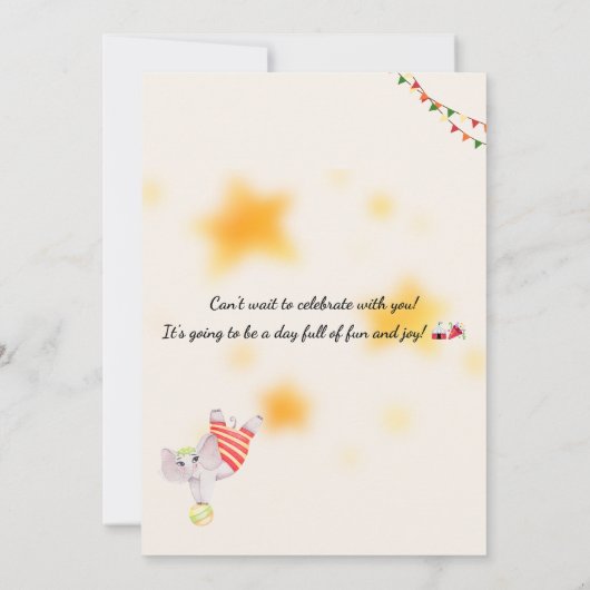 Editable Circus Birthday Invitation Kaart (Achterkant)