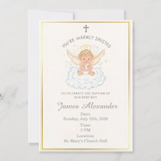 Editable Classic Baby Baptism Invitation Kaart