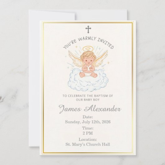 Editable Classic Baby Baptism Invitation Kaart (Voorkant)
