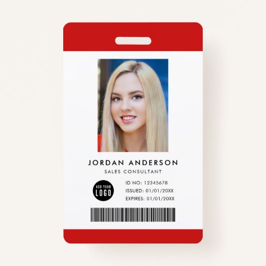 Editable Color Add Logo Barcode Employee Photo ID Badge (Voorkant)