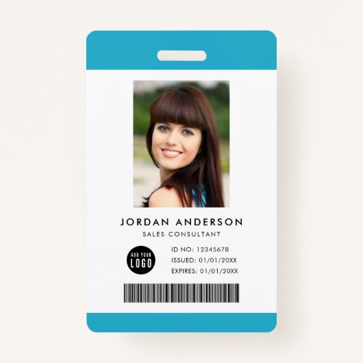 Editable Color Add Logo Barcode Employee Photo ID Badge (Voorkant)