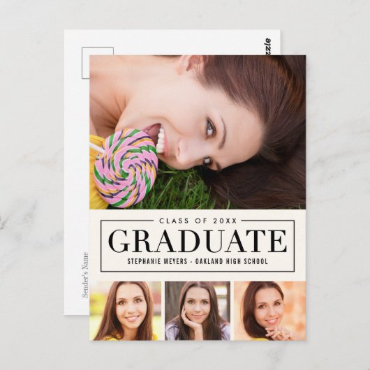 EDITABLE COLOR Afstuderen zonder rooster Briefkaart (Voorkant / Achterkant)