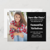 Editable Color Black Afstuderen Photo Save Date Aankondigingskaart (Voorkant / Achterkant)