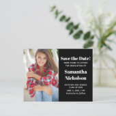 Editable Color Black Afstuderen Photo Save Date Aankondigingskaart (Staand voorkant)
